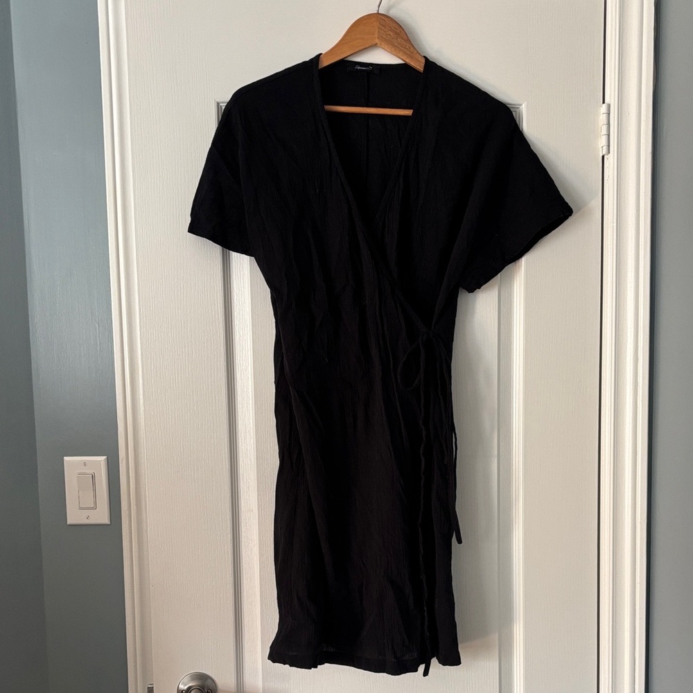 Madewell Cotton Black Mini Wrap Dress Size Medium